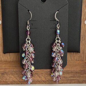 Purple and Silver Iridescent Beaded Dangle Earrings